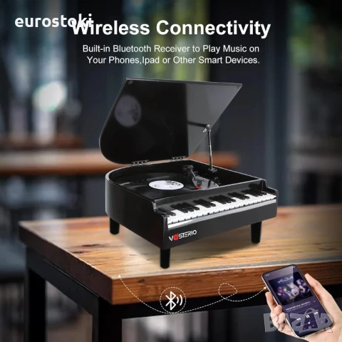 Грамофон Vosterio B-629-7, 3 скорости, вградени стерео високоговорители, Bluetooth вход и изход, снимка 7 - Грамофони - 51110146