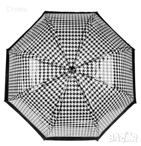 Чадър тип бастун автоматичен прозрачен черен  82 см