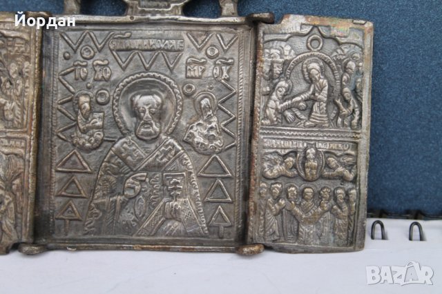 Рядка Руска икона триптих, снимка 6 - Антикварни и старинни предмети - 38687076