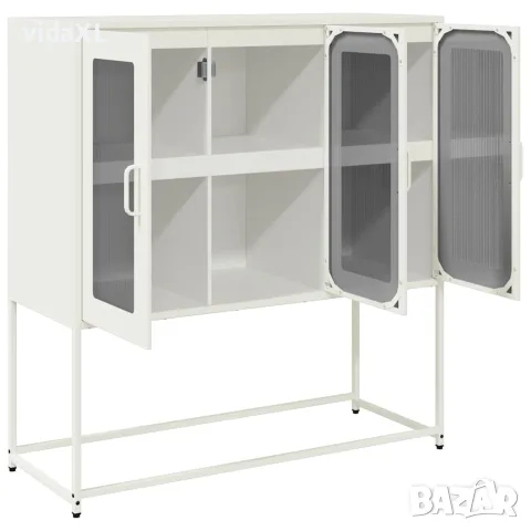 vidaXL Бюфет, бял, 100,5x39x107 см, студеновалцувана стомана, снимка 6 - Бюфети - 56148277