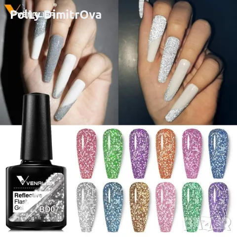 НОВО ! УВ/ЛЕД светещ / блестящ гел лак Venalisa - 7.5ml, снимка 5 - Продукти за маникюр - 48236494