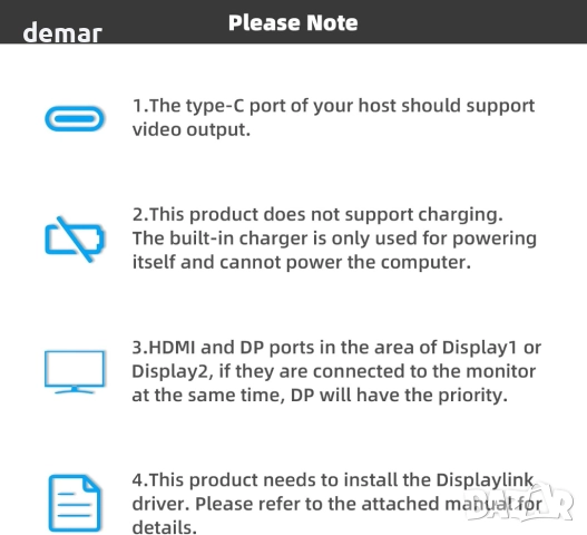 Докинг станция Displaylink, универсална WAVLINK USB-C с 2× HDMI и DP, снимка 7 - Кабели и адаптери - 52410580