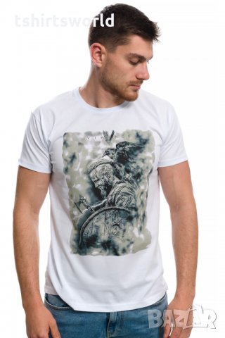 Нова мъжка бяла тениска с дигитален печат Рагнар Лодброк, сериала Викинги, снимка 6 - Тениски - 28166760