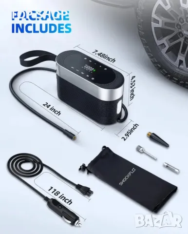 Преносим въздушен компресор за помпане на гуми 12v DC- 150PSI, снимка 2 - Аксесоари и консумативи - 48927076