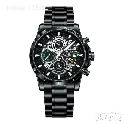 Мъжки часовник Lige, Хронограф, Водоустойчив, Силиконова каишка, снимка 4 - Мъжки - 41686305