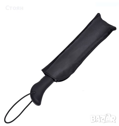 Автоматичен сгъваем чадър за дъжд Черен с извита дръжка 31,5 см, снимка 4 - Други - 42876911