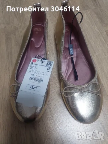 златни пантофки Зара, снимка 3 - Дамски ежедневни обувки - 49598868