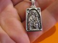 сребърен медальон, сребърно колие икона на Дева Мария с младенеца, Богородица  с надписи на гърба