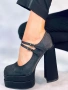 Черни сатенени обувки на платформа, снимка 2