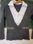 Дамска блуза плетена, яка сатен с къдри отпред, снимка 1 - Блузи с дълъг ръкав и пуловери - 42400444