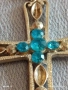 СРЕБРИСТ ГЕРДАН с КРЪСТ и ИНКРУСТИРАНИ СИНИ КАМЪНИ ТЮРКОАЗ ТОПАЗ 52231, снимка 3
