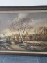 120х90см/стара голяма картина масло върху платно/пейзаж/село-река-мост/дървена рамка, снимка 2