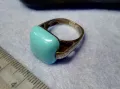 ВИНТИДЖ АРТ СРЕБЪРЕН ПРЪСТЕН ЛАКИРАНО СРЕБРО 925 с ГОЛЯМ ЮВЕЛИРНО ШЛИФОВАН ТЮРКОАЗ 48601, снимка 1