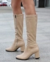Ботуши на ток - бежова кожа - BRS10, снимка 1