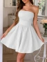 Дамска елегантна бяла къса рокля без презрамки, с голяма панделка на гърба, снимка 2