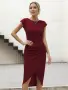 Дамска рокля bodycon , за  коктейли  и официални събития ,  прилягаща фигура – Бордо L, снимка 4