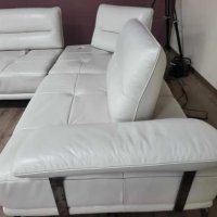 Перлено бял кожен ъглов диван "ARTEMIS" с електрически облегалки, снимка 4 - Дивани и мека мебел - 42541310
