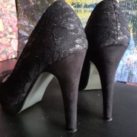 Уникални черни дантелени токчета, снимка 4 - Дамски обувки на ток - 30195343