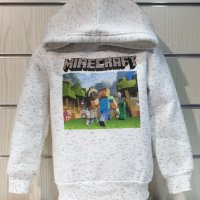 Нов детски суичър в цвят бял меланж с дигитален печат MINECRAFT, снимка 1 - Детски анцузи и суичери - 38484051