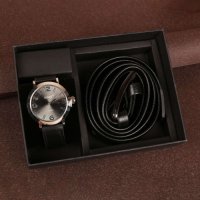 Подаръчен комплект Колан в черен цвят заедно с часовник , снимка 2 - Мъжки - 44326092