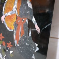 Уникална японска лакова картина пано с интарзия от седеф, снимка 3 - Антикварни и старинни предмети - 44164973