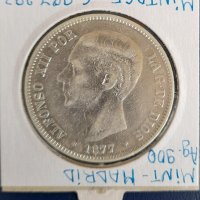 Монета Испания - 5 Песети 1877 г. Крал Алфонсо XII - Сребро, снимка 2 - Нумизматика и бонистика - 31664582
