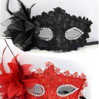 черна червена твърда Домино маска с пандела  за лице очи карнавал парти, снимка 1 - Други - 30183719