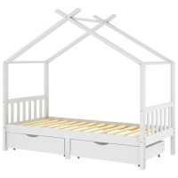 vidaXL Рамка за детско легло с чекмеджета бяла борово дърво 90x200 см（SKU:322150, снимка 1 - Спални и легла - 44619880