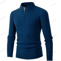 Мъжки моден трикотажен пуловер с дълъг ръкав и полувисока яка с цип, 4цвята - 023, снимка 3 - Пуловери - 42708061