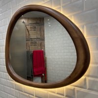 Ръчно изработено LED Огледало с подсветка в асиметрична дървена рамка от липа или дъб, снимка 4 - Огледала - 42691638