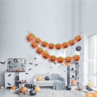 Декорация за Хелоуин, Гирлянд с 8 тикви, 3,5 м, Оранжев, снимка 2 - Декорация за дома - 42349590