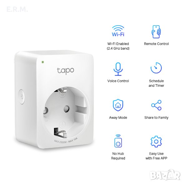 Смарт контакт TP-Link - Tapo P100, бял Wi-fi Smart контакт Alexa Hey Google , снимка 1