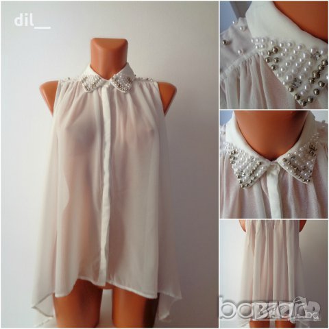  Оригинален шифонен риза потник от Англия с перли, снимка 1