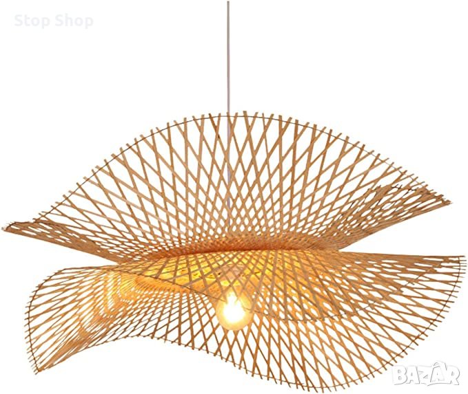 Лампа Бамбук Ръчно правена голяма диаметър 68см пендел, снимка 1