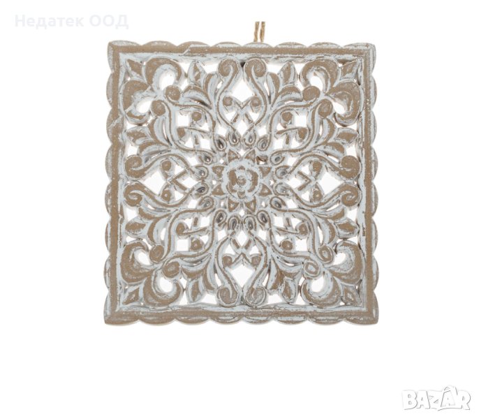 Стенен декор, Етническа дърворезба, Матирано бяло дизайнерско цвете, 19,5x19,5 см, снимка 1