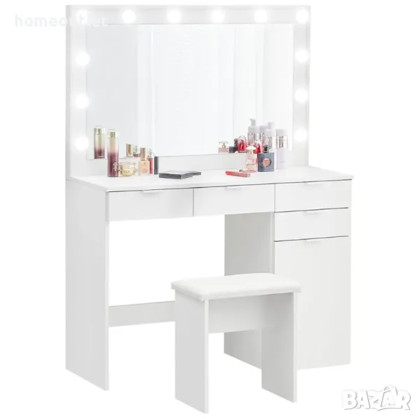 ПРОМОЦИЯ Тоалетка с вградено LED осветление и табуретка WFBS-DR-D0192WH-U, снимка 1