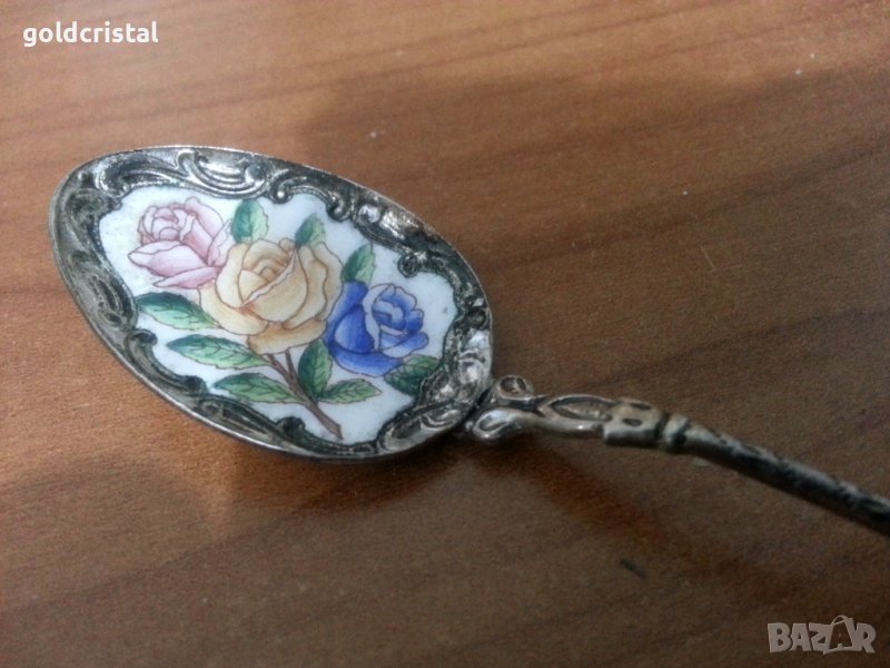 Посребрена лъжичка с имайл , снимка 1