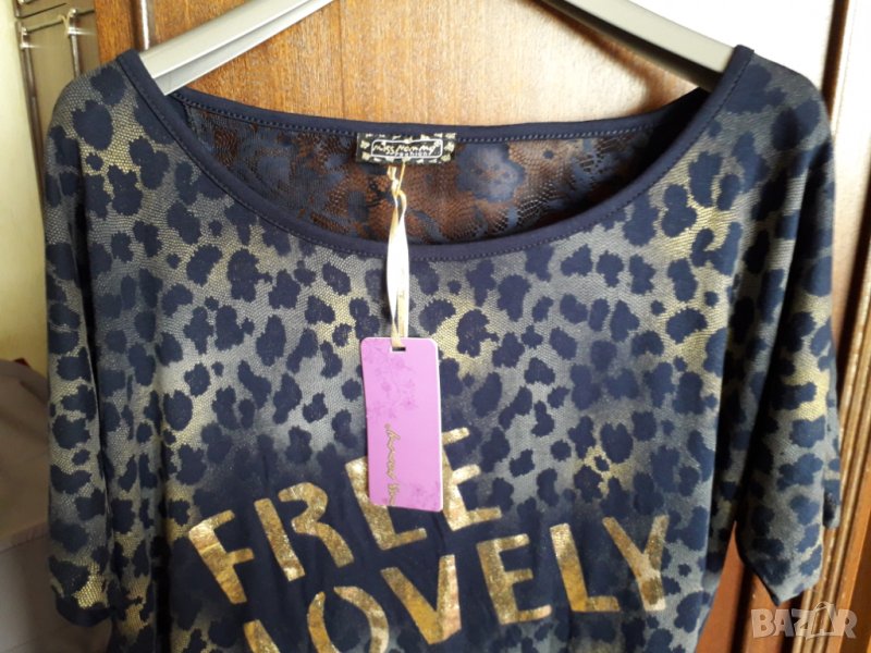 Дамска блуза тип туника с къс ръкав с дантела, снимка 1