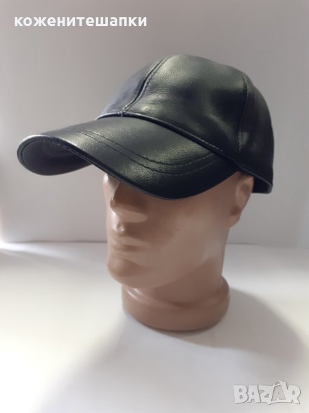 Мъжка кожена шапка с козирка,черна-22, снимка 1