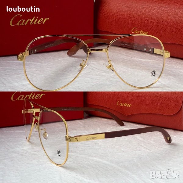 Cartier висок клас мъжки слънчеви очила авиатор с дървени дръжки, снимка 1
