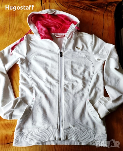 Оригинален Дамски бял суичър худи горнище качулка цип Пума Puma Л, снимка 1