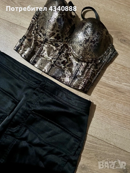 Комплект от черна пола и корсет в змийски принт, снимка 1