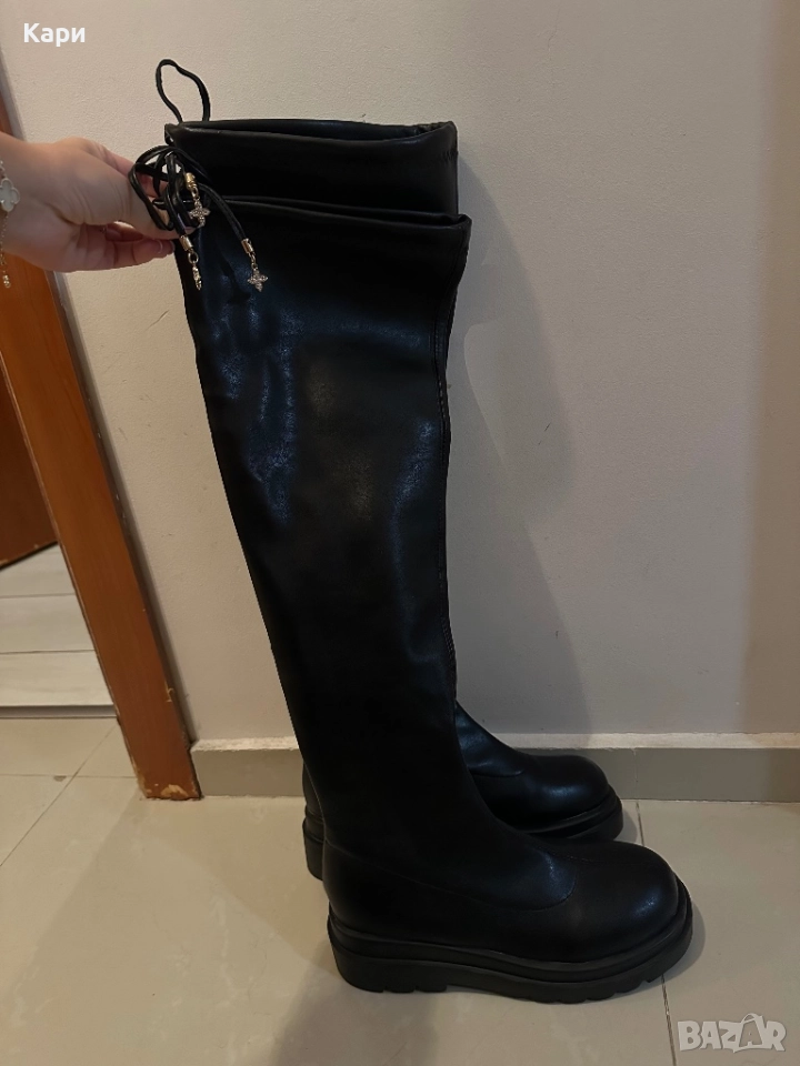 Дамски кожени ботуши тип чизми, снимка 1