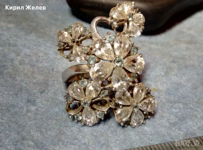 ШИКОЗЕН АЖУРЕН ФЛОРАЛЕН СКЪПОЦЕНЕН СРЕБЪРЕН ПРЪСТЕН СРЕБРО 925 с ЮВЕЛИРНО ФАСЕТИРАНИ ЦИРКОНИ 50064, снимка 1