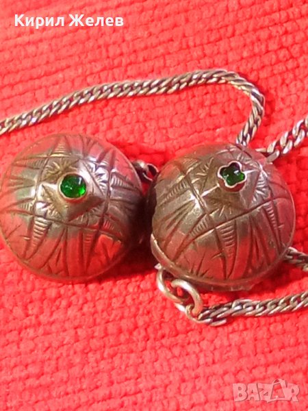 2 УНИКАЛНИ СТАРИ СРЕБЪРНИ УКРАШЕНИЯ с ЕМЕРАЛД СМАРАГД РЪЧНО ОРНАМЕНТИРАНИ с ЩЕМПЕЛ на АТЕЛИЕТО 26341, снимка 1