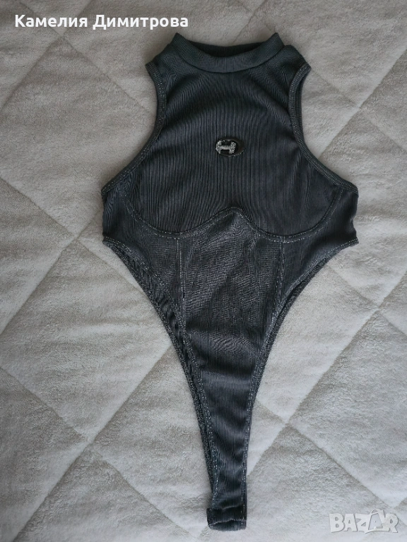 Сиво спортно боди с високо деколте, снимка 1