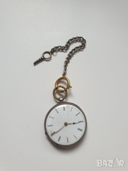 Стар сребърен джобен часовник с ключ, снимка 1
