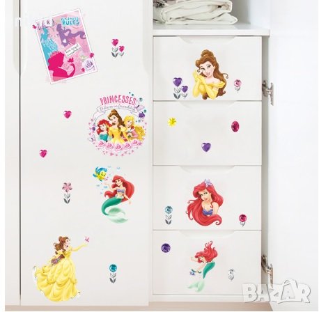 Белл Малката Русалка Ариел малък самозалепващ стикер лепенка за стена детска стая мебели принцеси, снимка 1