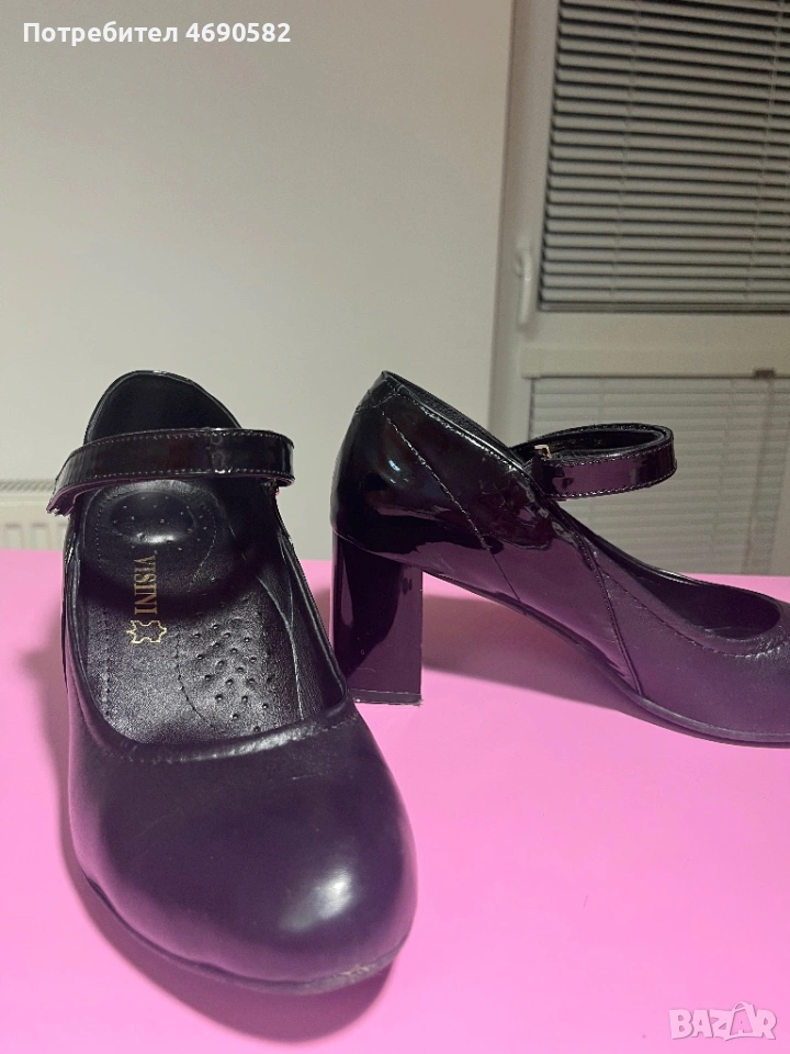 Черни токчета от естествена кожа, 7см ток, снимка 1