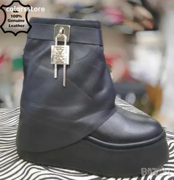 Боти на платформа - черна ЕСТЕСТВЕНА кожа - EK20, снимка 1